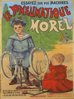 Bicycle Bike Cycles Boy Girl Morel Fix Tires Pneus Vintage Poster Repo 