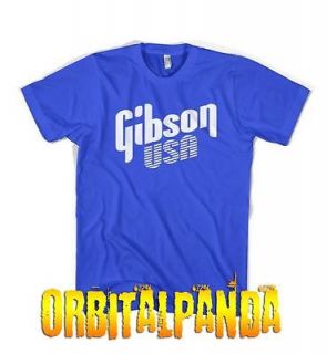 Blue T Shirt with White GIBSON USA logo   les paul, sg, 335, dove 