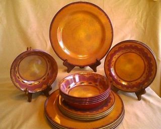 12 Piece YELLOW Red Tuscan Southwest Stoneware Look Melamine Dish Bowl 