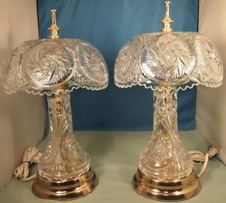 Vintage Lead Crystal Table Lamps with Cut Glass & Brass Bases   1 Pair