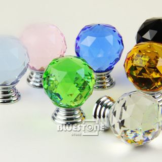 30mm K9 Crystal Glass Clear Cut Door Knobs Pull Cabinet Kitchen Handle
