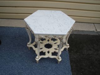 Antique Scottish Hexagonal Carved Pokerwork Table, Plant Stand