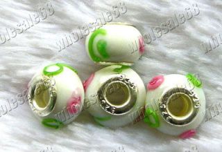   wholesale 30ps Lampwork murano glass Stamp925 silver plated white bead