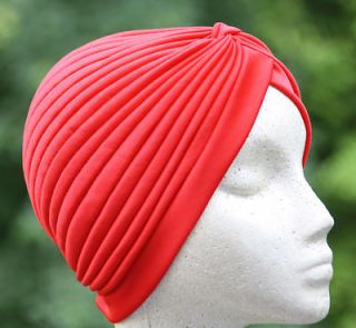 Turban pleated RED genie cap stretch turband headband full head easy 