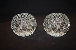 Pair Of Heavy Diamond Pattern Glass Candle Holders (Partylite?)