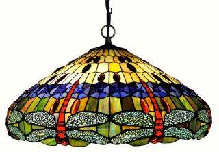 Dragonfly Tiffany Style Stained Glass Hanging Pendant Lamp Jewels