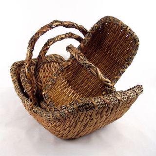 SINGLE or SET of Three PREMIUM Boat Hamper Wicker Baskets