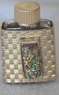   Vintage C1942 Glass w/Gold Filigree Jeweled Perfume Bottle w/Perfume