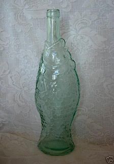 Beautiful Tall Lt.Sage Green Fish Shaped Pressed Glass Bottle