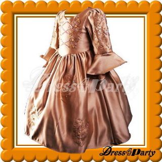   Golden Victorian Theme Wedding Little Flower Girl Party Dresses 8 9Y
