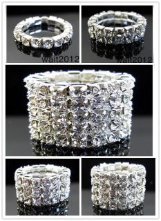 Free VEGAS CLEAR RHINESTONE STRETCH Rings 1 ROW ~ 5 ROW Bridal Jewelry 