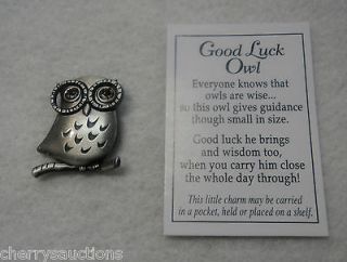 GOOD LUCK OWL CHARM pocket token wise guidance wisdom graduation
