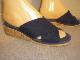   NEW Vtg 70s KEDS NAVY Blue WEDGE Heel SLIDES Mules SANDALS NOS Shoe