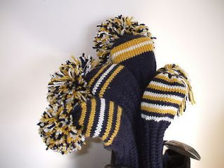 Hand knit golf club head covers set of four NEW navy/gold/whit​e