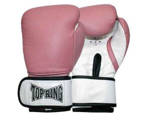 PRO TOP RING Leather Training Boxing Gloves Pink 12oz