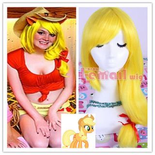 long yellow My Little Pony applejack +free red ribbon Straight Cosplay 