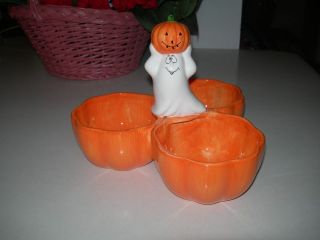 Halloween Pumpkin Candy / Snack Dish with 3 Compartments
