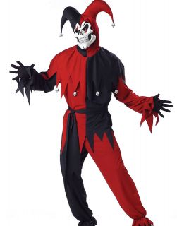 Evil Jester Joker Red and Black Adult Mens Outfit Halloween Costume L
