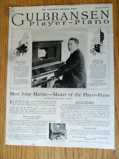 Gulbransen Player Piano John Martin Method Vintage Print Ad 1920