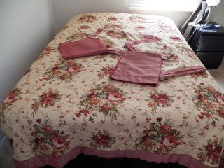 WAVERLY HARBOR HOUSE 5PC KING COMFORTER SET TEA STAIN ROSES & PRUSSIAN 