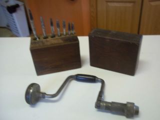 antique hand drill press PS&W 1895 Sampson Chuck wooden box 7 bits S T 