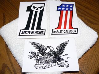 Harley Davidson Stickers   Lot of 3   #1 USA #1 Skull & Eagle E 