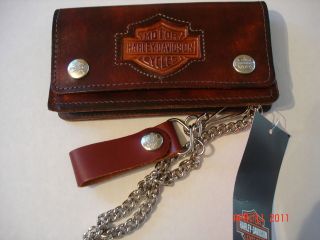 Harley Davidson 6 Antique Brown Leather Biker Wallet NEW