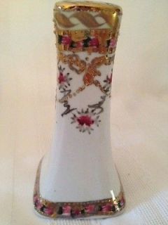 Beautiful Porcelain Hatpin Holder holds 8 Pins   Floral with Gold