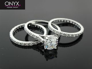 ONYX NY .925 Silver 2ct Round CZ Engagement & Bridal Wedding Ring Set 