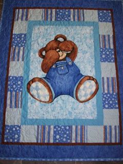 Homemade Billy Bear Teddy Baby Quilt   Loops Quilted all over   See 