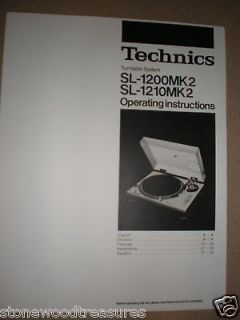 TECHNICS SL1200 SL1210MK2 TURNTABLE OWNERS MANUAL ENGLISH