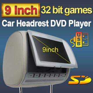 Gray 2x9 Headrest DVD Player LCD Screen FM Transmit+ Free InfraRed 