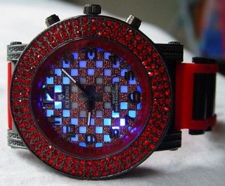   OUT RED DIAMONDS 50 CENTS TECHNO ICE KING HIP HOP WATCH LIGHTS UP 7CLR