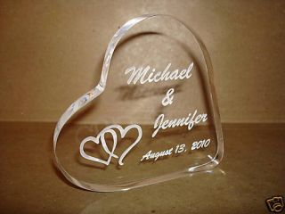 Personalized Acrylic Heart Wedding Cake Topper Engraved