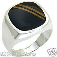 925 STERLING SILVER BLACK BROWN ONYX TIGER EYE STONE MENS RING JEWELRY 