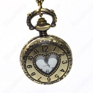   Heart Shape Mini Vintage Pocket Watch Necklace Pierced Pendant Clock