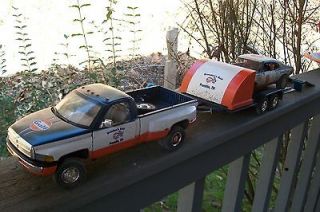   18 SCALE DIECAST TRUCK, TRAILOR, & CAR DONE AS GAS STATION RACE CREW