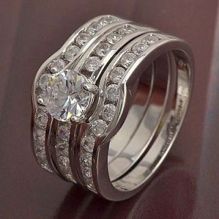 So Rare9K White Gold Filled CZ 3 Ring Wedding Engagement Set,size 8 