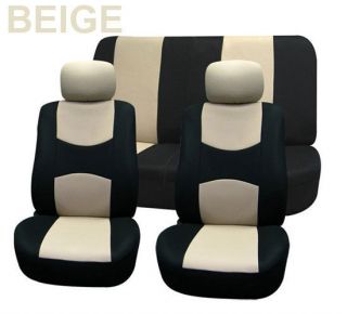 Cloth Seat Covers w. 2 Headrests and Solid Bench Beige & Black (Fits 