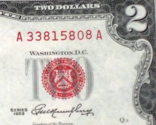 1953 $2 Dollar Bill Red Seal Note VERY FINE+++ ***MORECURRENCY FOR 
