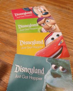 Four (4) Disneyland 1 Day Hopper Tickets   Valid 1/4/2013   1/13/2013