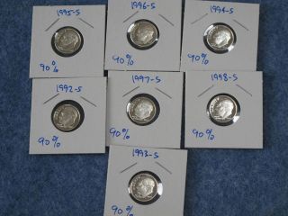    1998 S Roosevelt Silver Dime Gem DCAM Proof series of 7 coins B9012