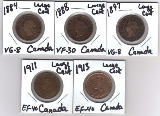 1884, 1888, 1897, 1911, 1913 LARGE CENT COIN LOT (CANADA ) 5 COINS 