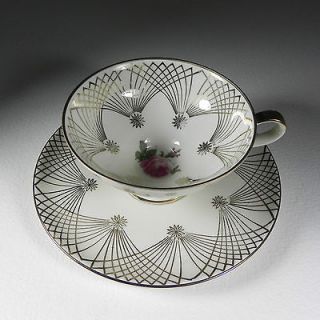 Alka Bavaria Floral Tea Cup & Saucer Gold Gilt Geometric Designs 