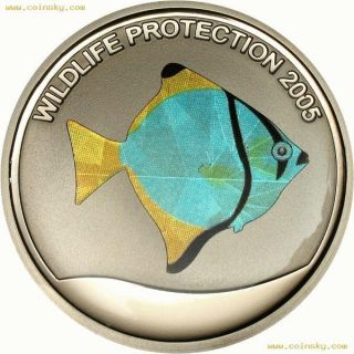 Congo 2005 Angel Fish 10 Francs Color Silver Coin,Proof