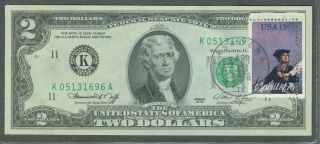 First Day of Issue Scott # 1666 and April 13, 1976 two dollar bill