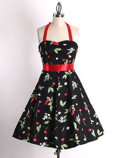 40s 50s Size M Vintage Pinup Rockabilly Retro Cherry Floral Black 