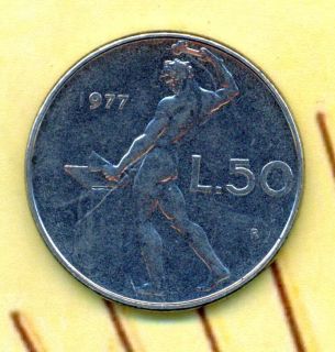 1977 L.50 R Lire Republica Italia, Italy, Italian, coin, old currency