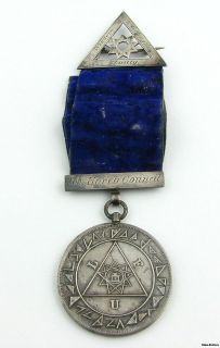   Masonic Antique Medal Sterling Silver Velvet Ribbon c.1850 70 Masons