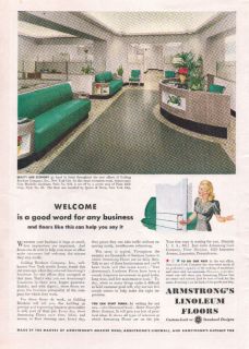 1942 VINTAGE ARMSTRONG LINOLEUM WELCOME PRINT AD